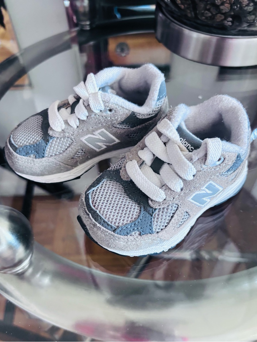 New Balance Toddler Gray and Blue Mesh Suede Sneakers